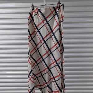 Women's Cream Plaid Midi Skirt with Navy & Red Check